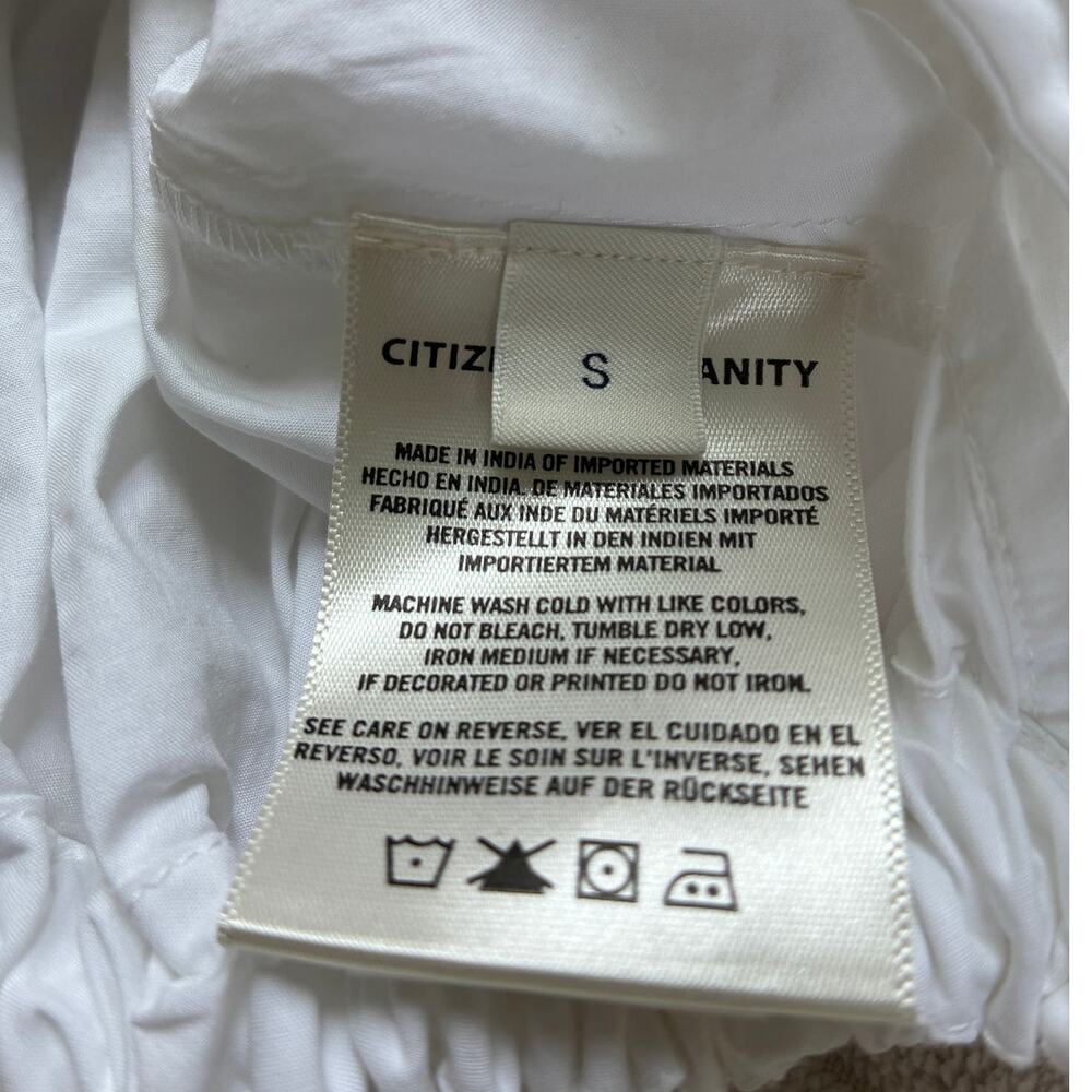 CITIZENS OF HUMANITY Alexandra White Poplin Ruched Tie Button Shirt Size S - Picture 6 of 9